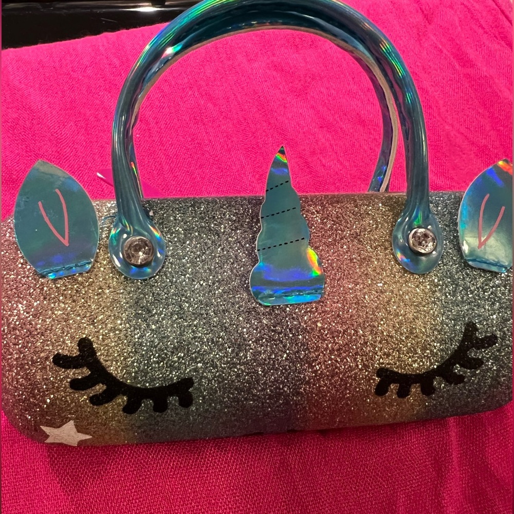 Unicorn glittered glass clutch case